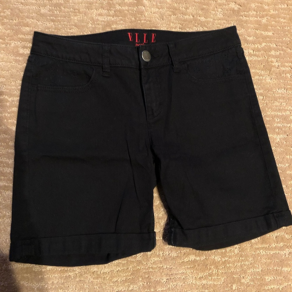 Elle Black Denim Cuffed Shorts